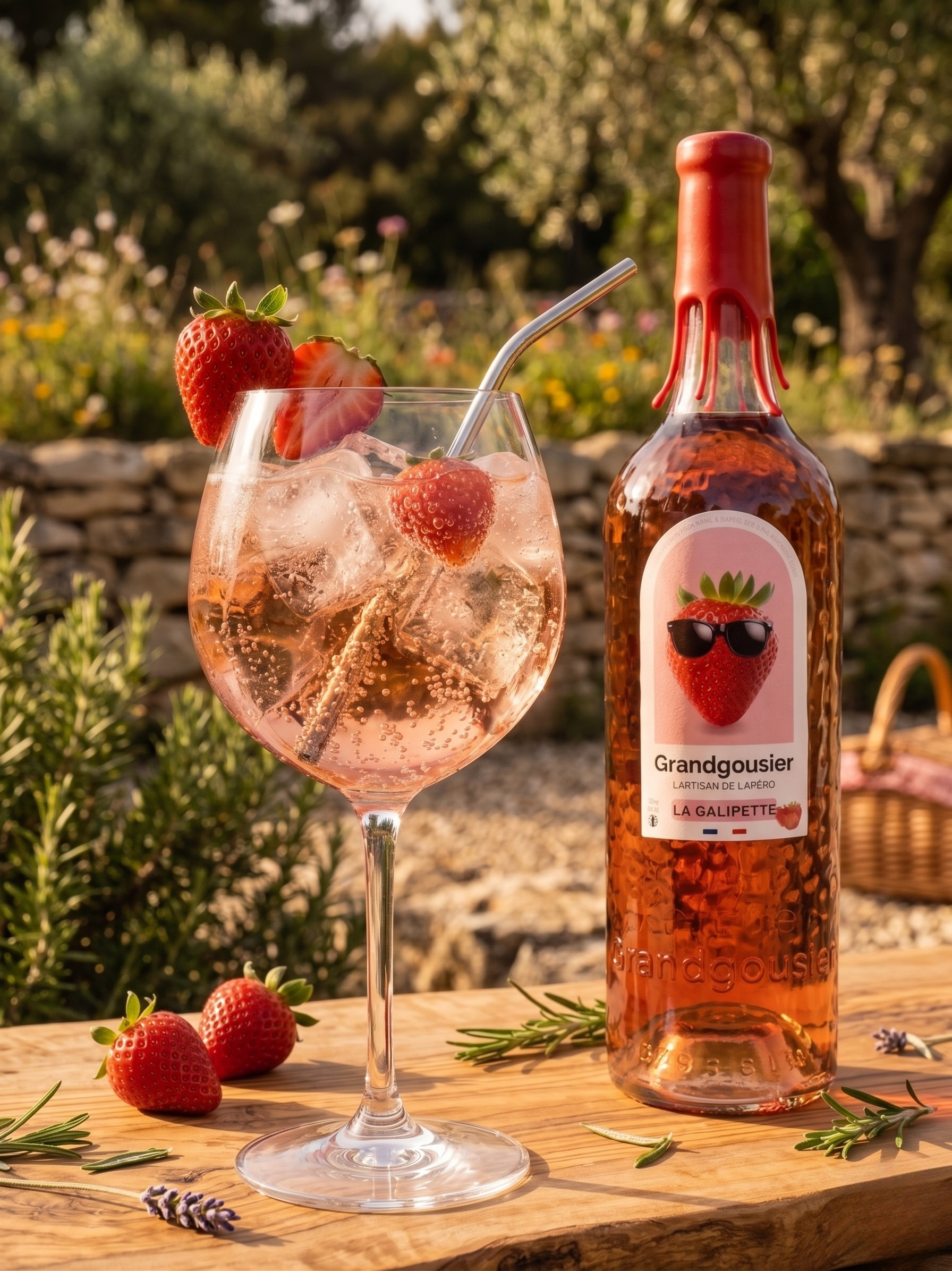 Boisson pétillante avec notre apéritif Grandgousier à la fraise